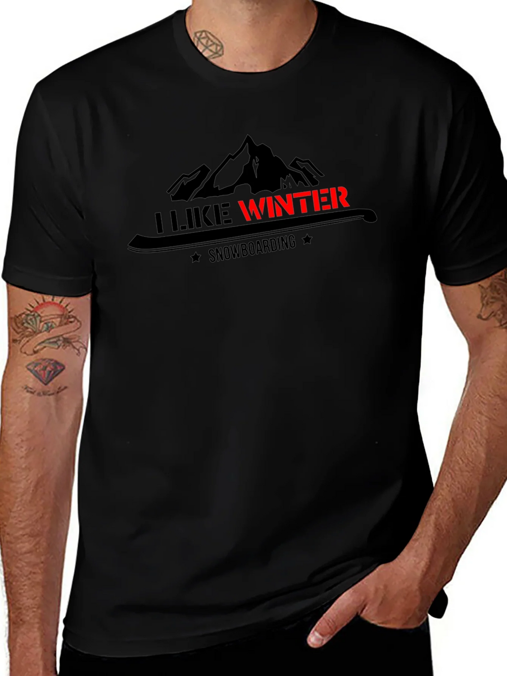 I Like Winter Snowboarding Graphic Black Tee product image 1