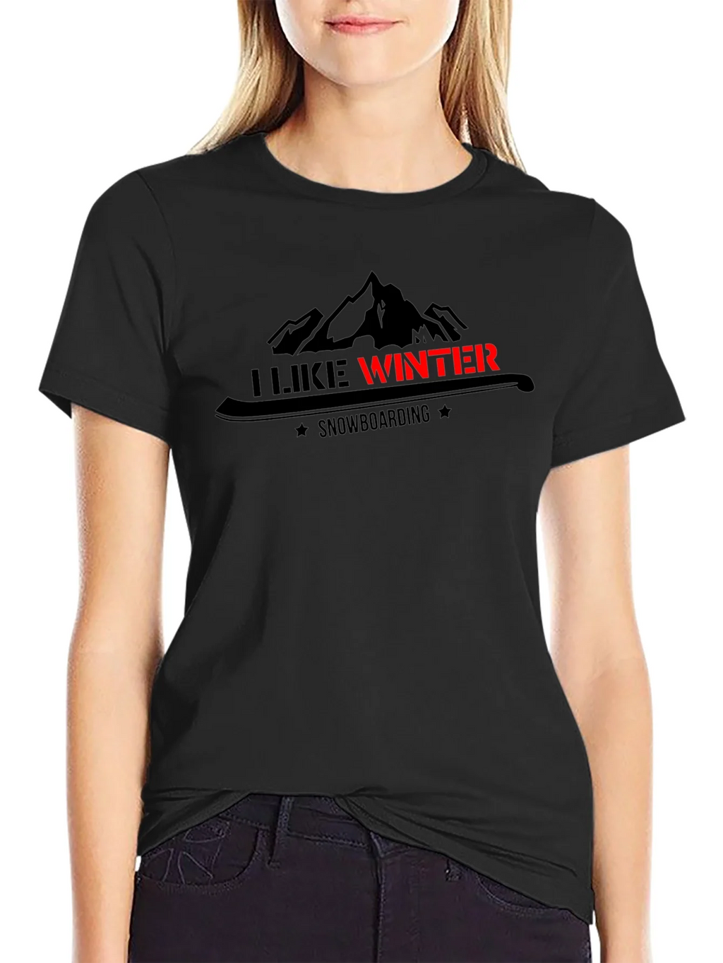 I Like Winter Snowboarding Graphic Black Tee product image 5