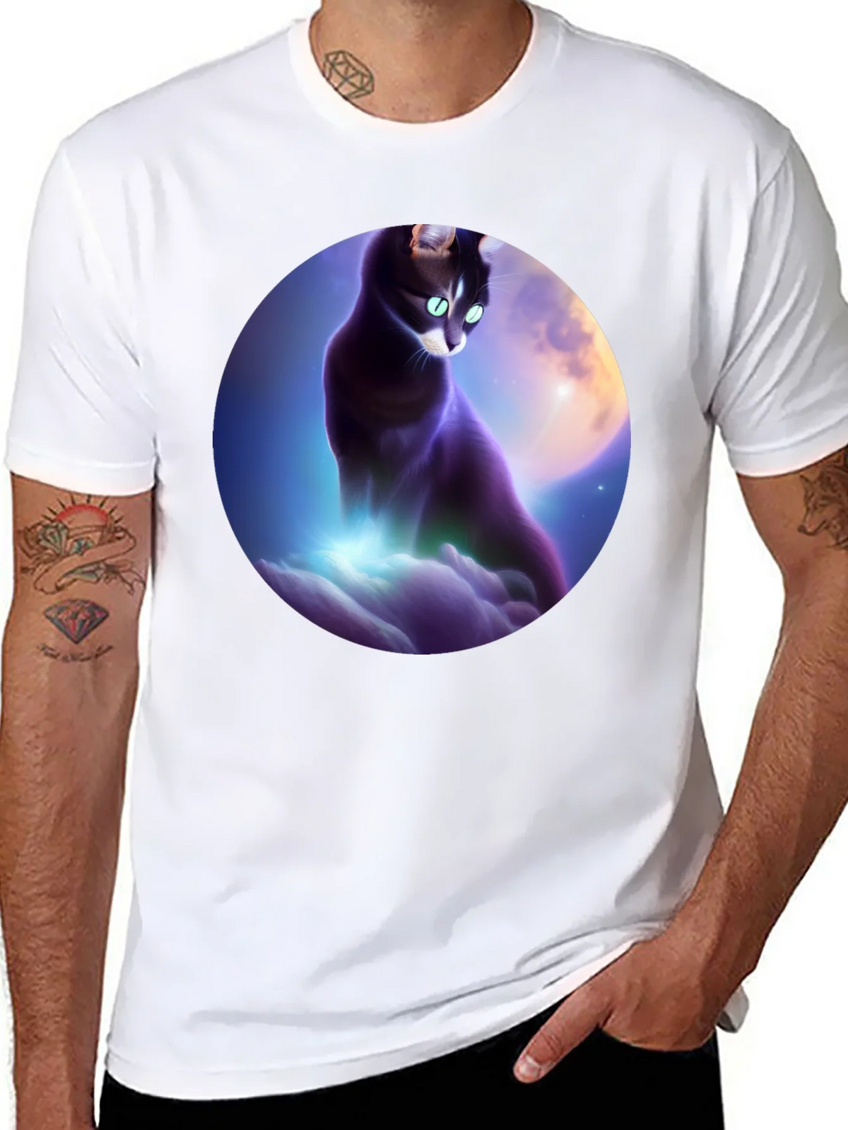 Celestial Cat T-Shirt - Black Graphic Tee product image 10