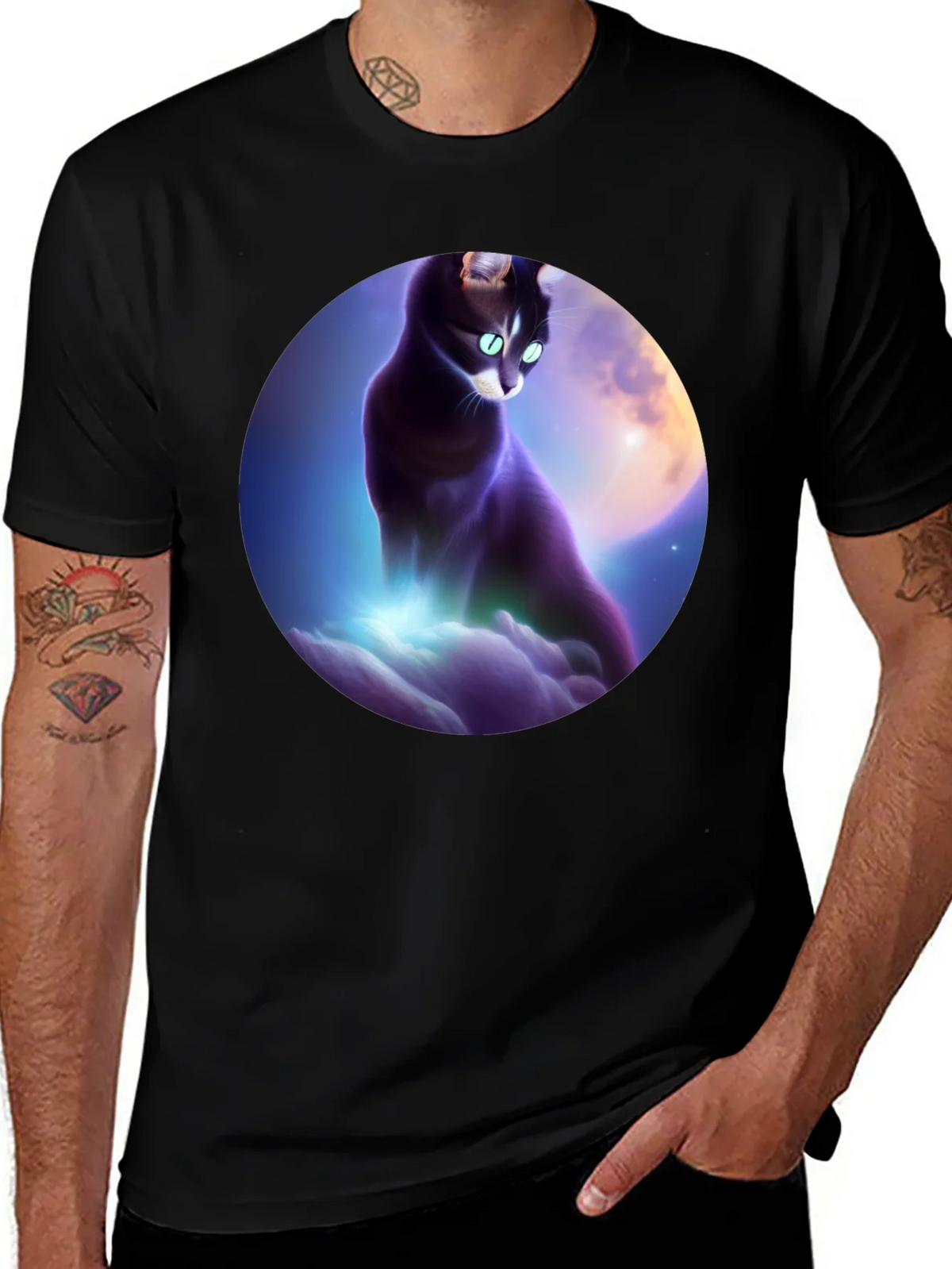 Celestial Cat T-Shirt - Black Graphic Tee product image 1