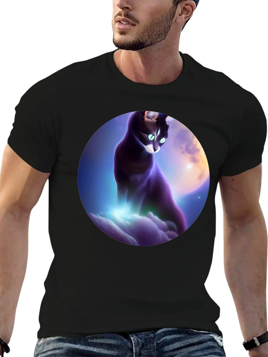 Celestial Cat T-Shirt - Black Graphic Tee product image 9