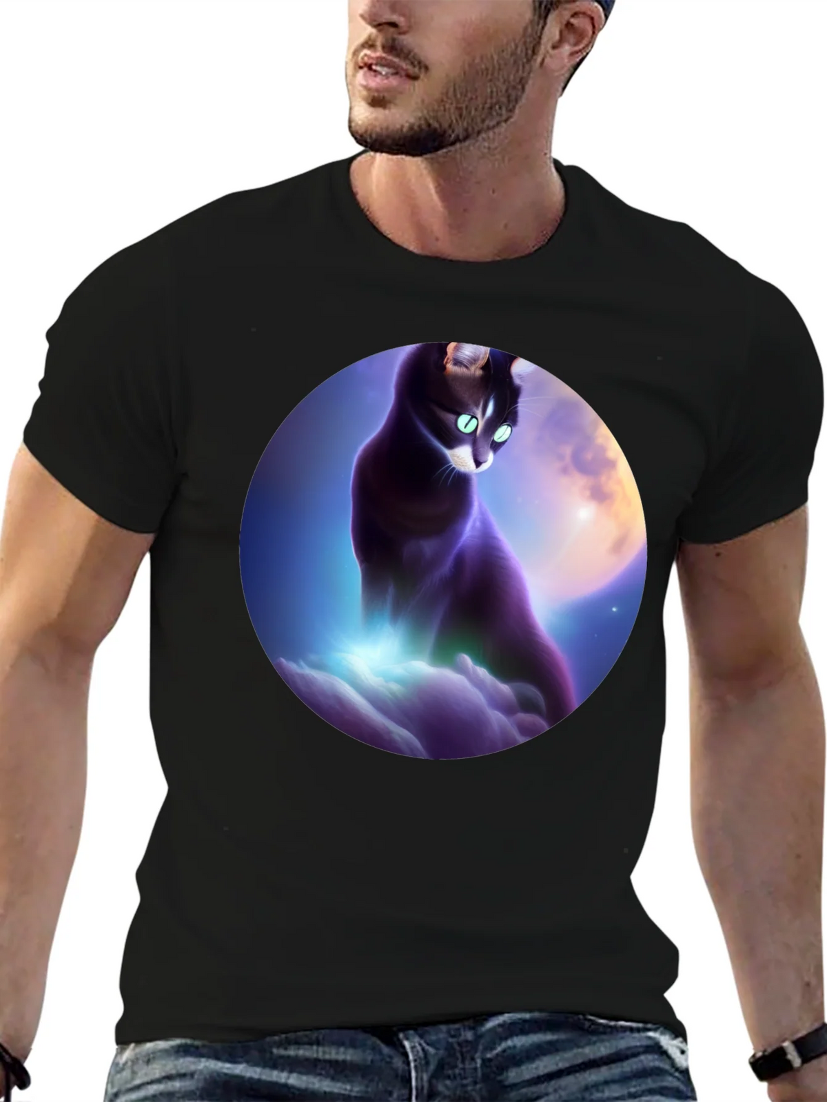Celestial Cat T-Shirt - Black Graphic Tee product image 9