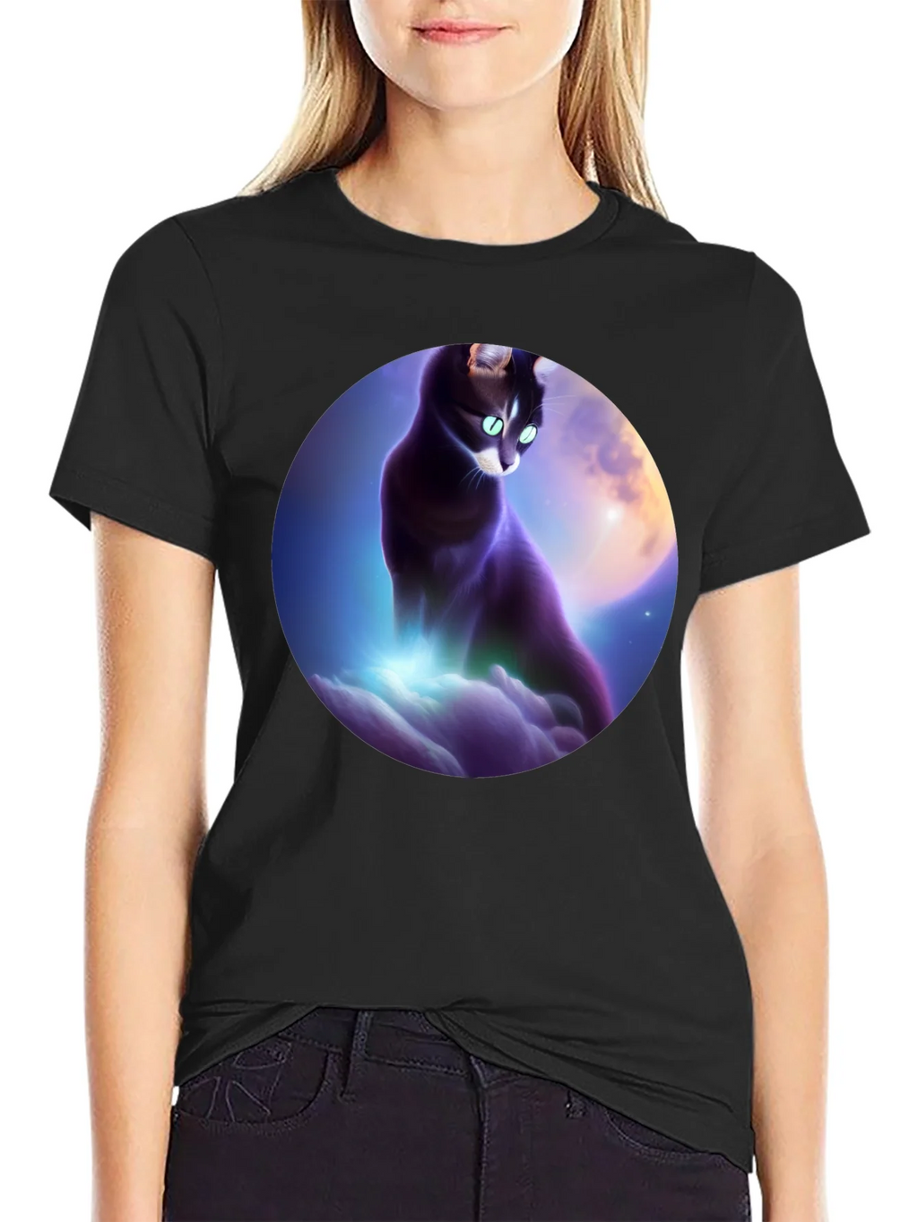 Celestial Cat T-Shirt - Black Graphic Tee product image 5