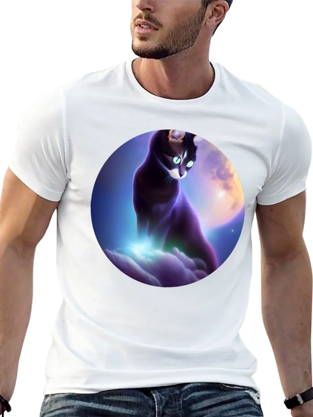 Celestial Cat T-Shirt - Black Graphic Tee product image 4