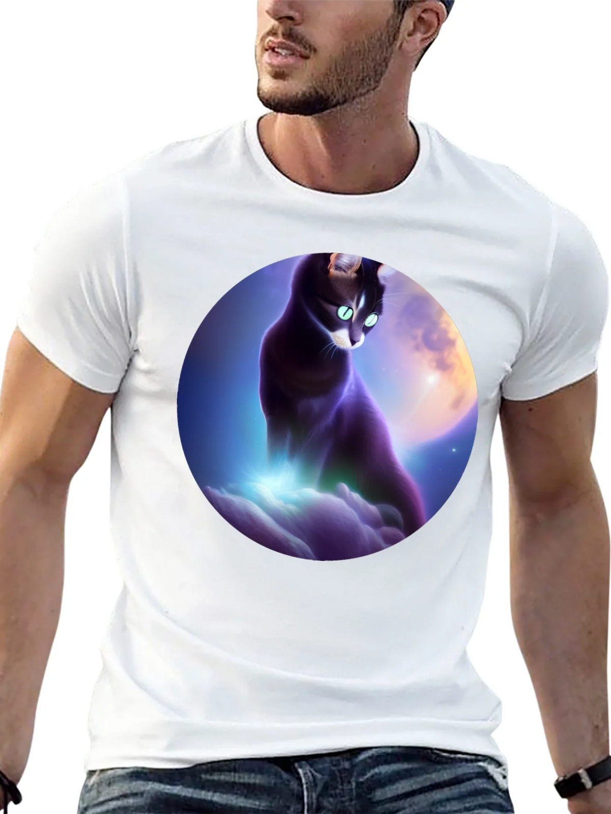 Celestial Cat T-Shirt - Black Graphic Tee product image 4