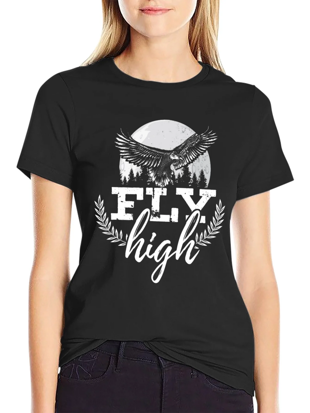 Fly High Eagle Graphic Tee - Black Cotton Blend product image 5