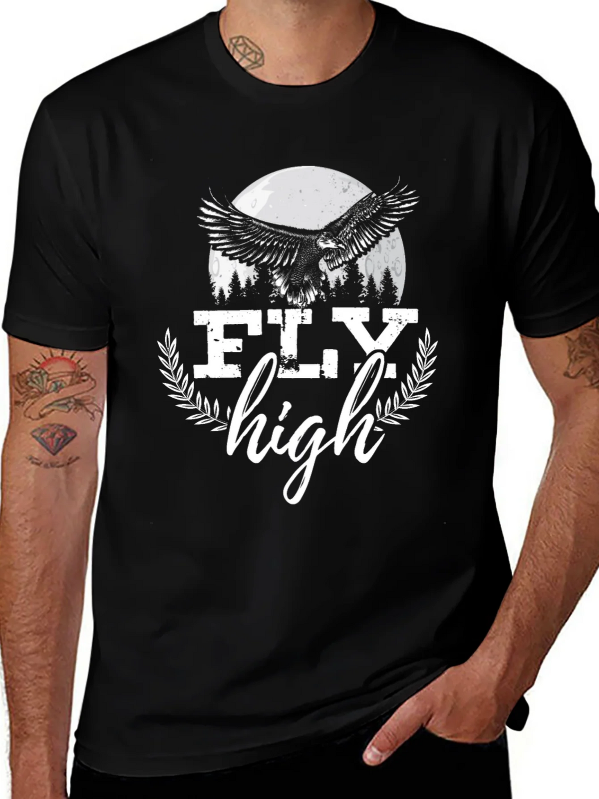 Fly High Eagle Graphic Tee - Black Cotton Blend product image 1