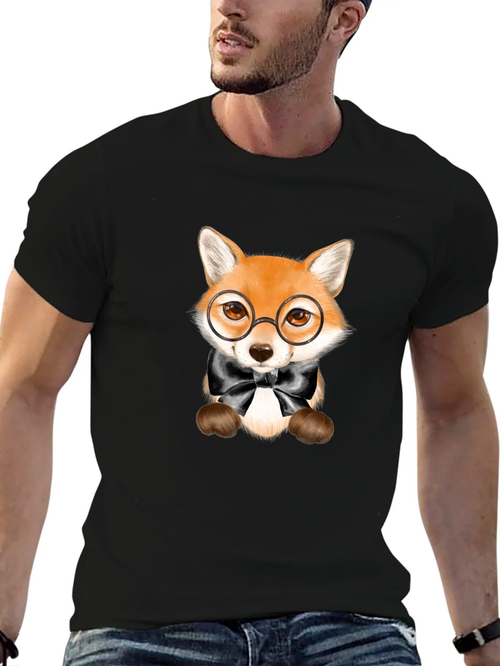 Fox with Glasses Graphic Tee - Black Unisex T-Shirt product image 9