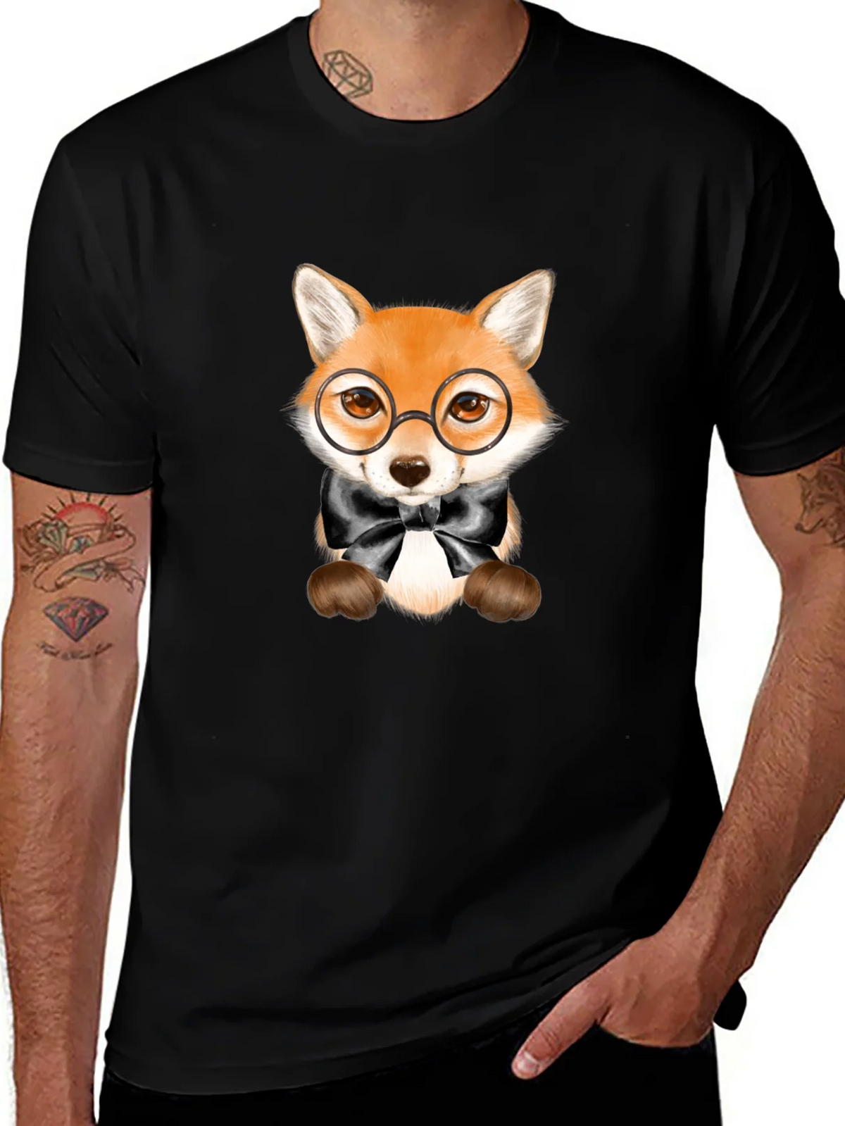 Fox with Glasses Graphic Tee - Black Unisex T-Shirt product image 1