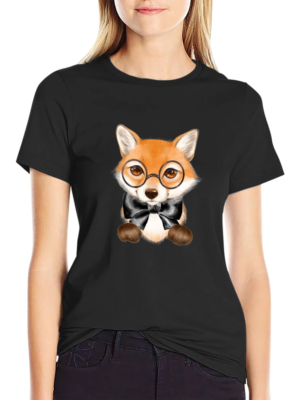 Fox with Glasses Graphic Tee - Black Unisex T-Shirt product image 5