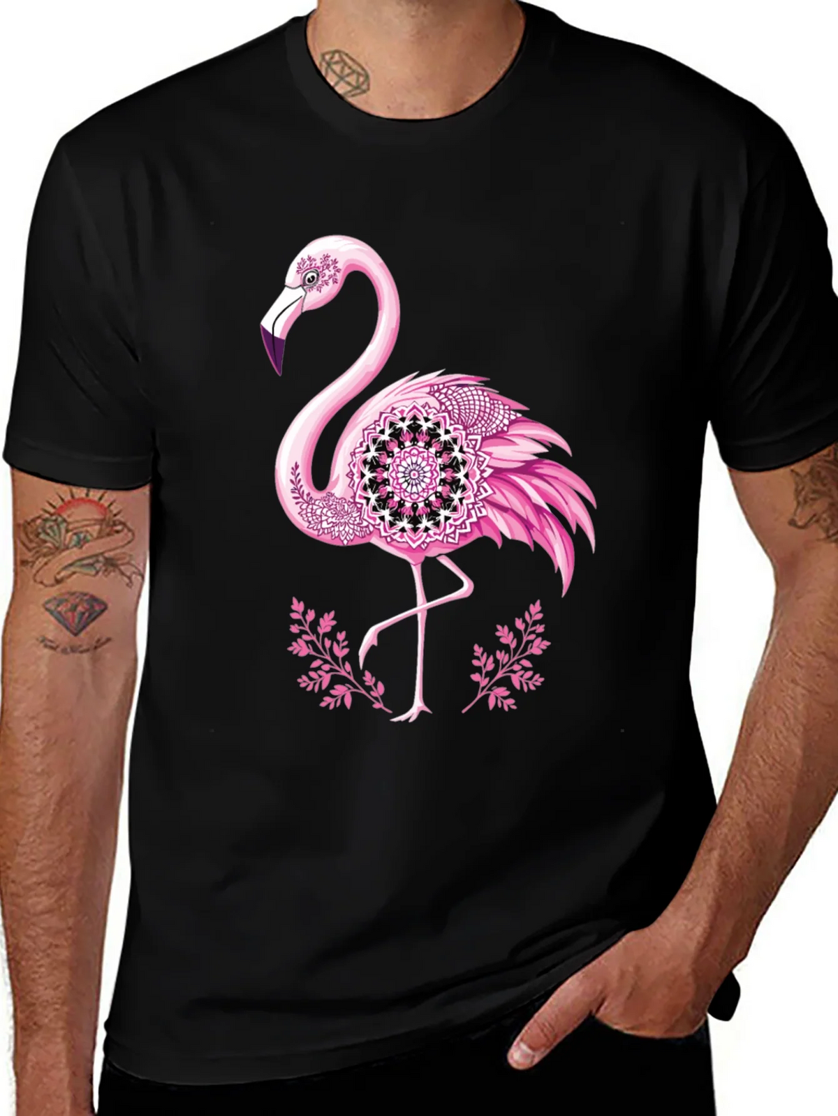 Flamingo Mandala Graphic Tee - Mens Black T-Shirt product image 1
