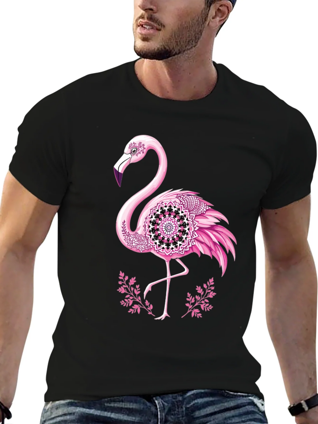 Flamingo Mandala Graphic Tee - Mens Black T-Shirt product image 9