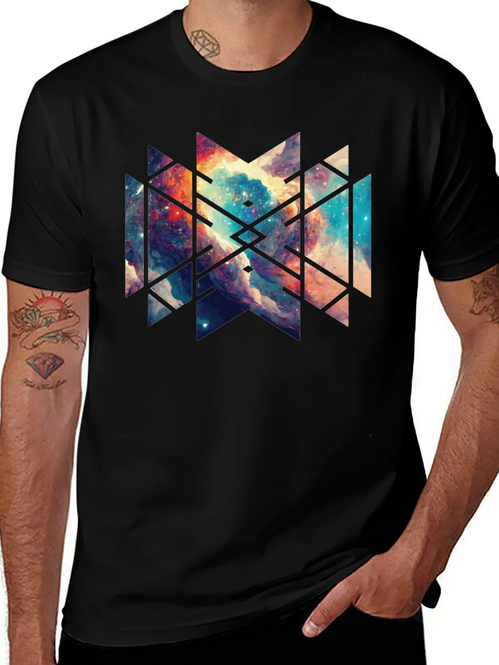 Geometric Galaxy Black Tee - Modern Graphic Design product image 1