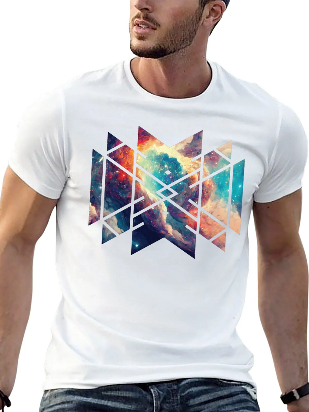 Geometric Galaxy Black Tee - Modern Graphic Design product image 4