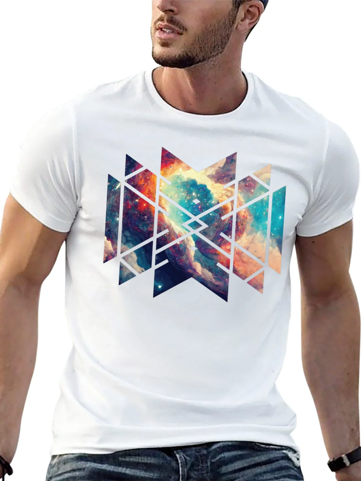 Geometric Galaxy Black Tee - Modern Graphic Design product image 4