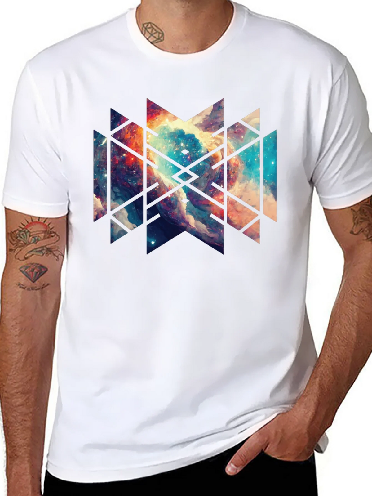 Geometric Galaxy Black Tee - Modern Graphic Design product image 10