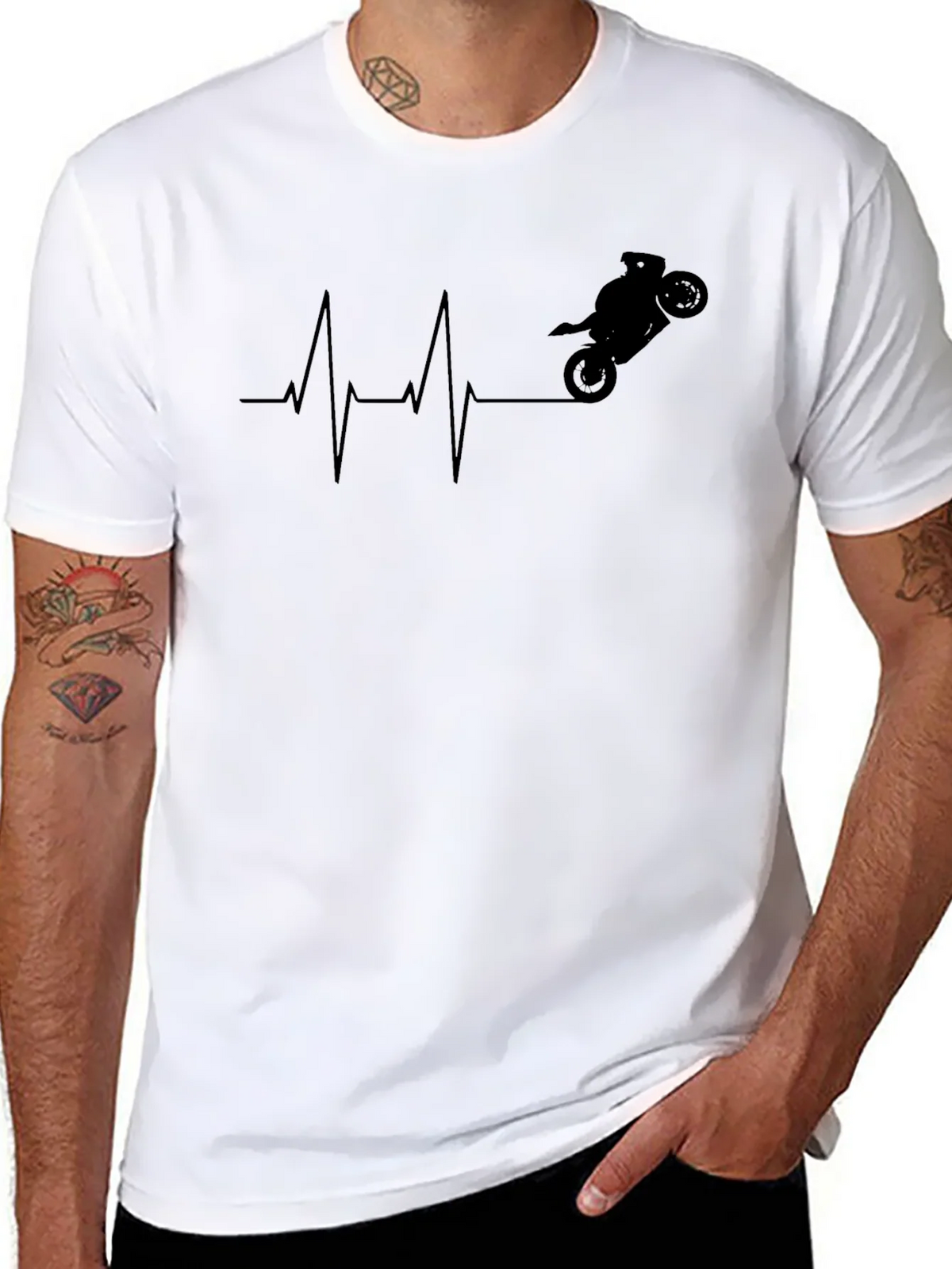 Motorcycle Heartbeat Graphic Tee - Black Cotton product image 10