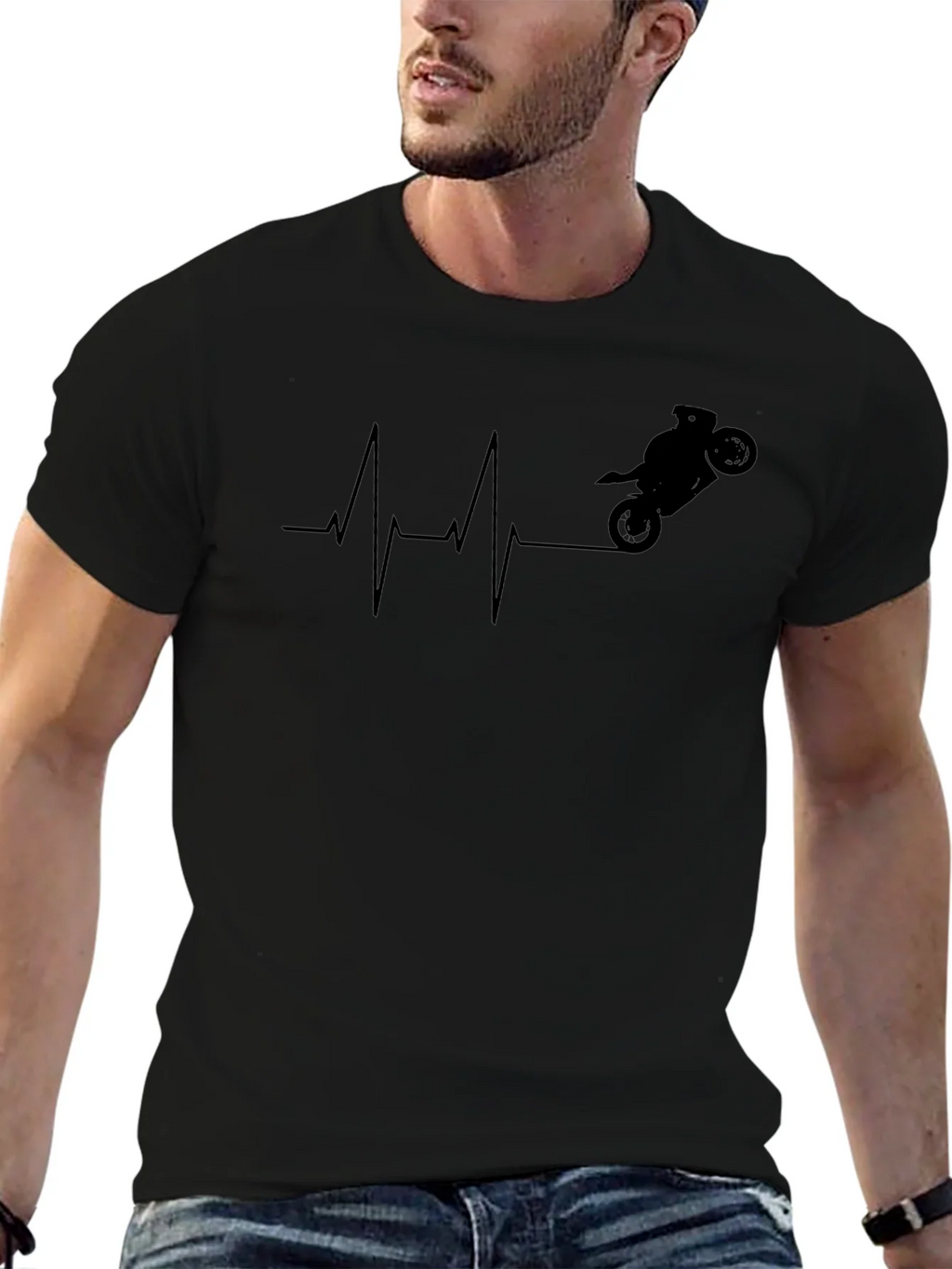 Motorcycle Heartbeat Graphic Tee - Black Cotton product image 9
