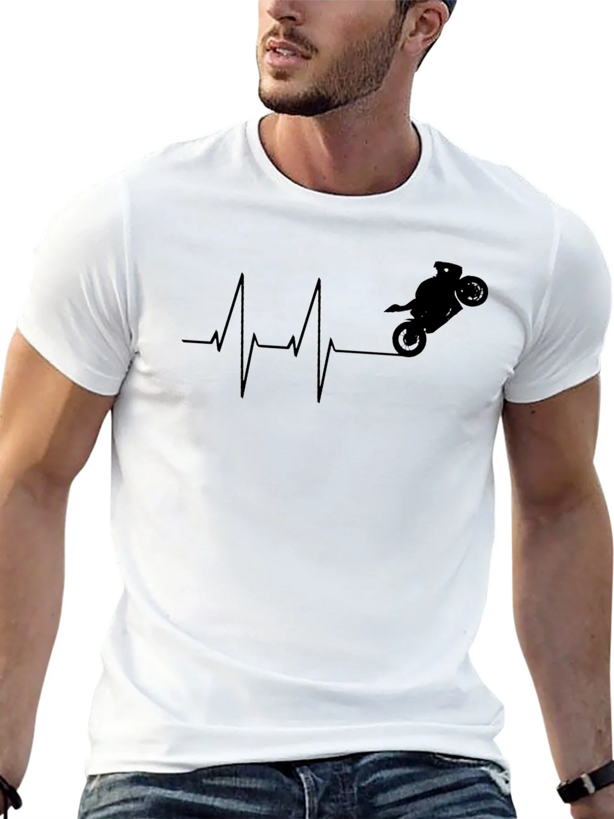 Motorcycle Heartbeat Graphic Tee - Black Cotton product image 4
