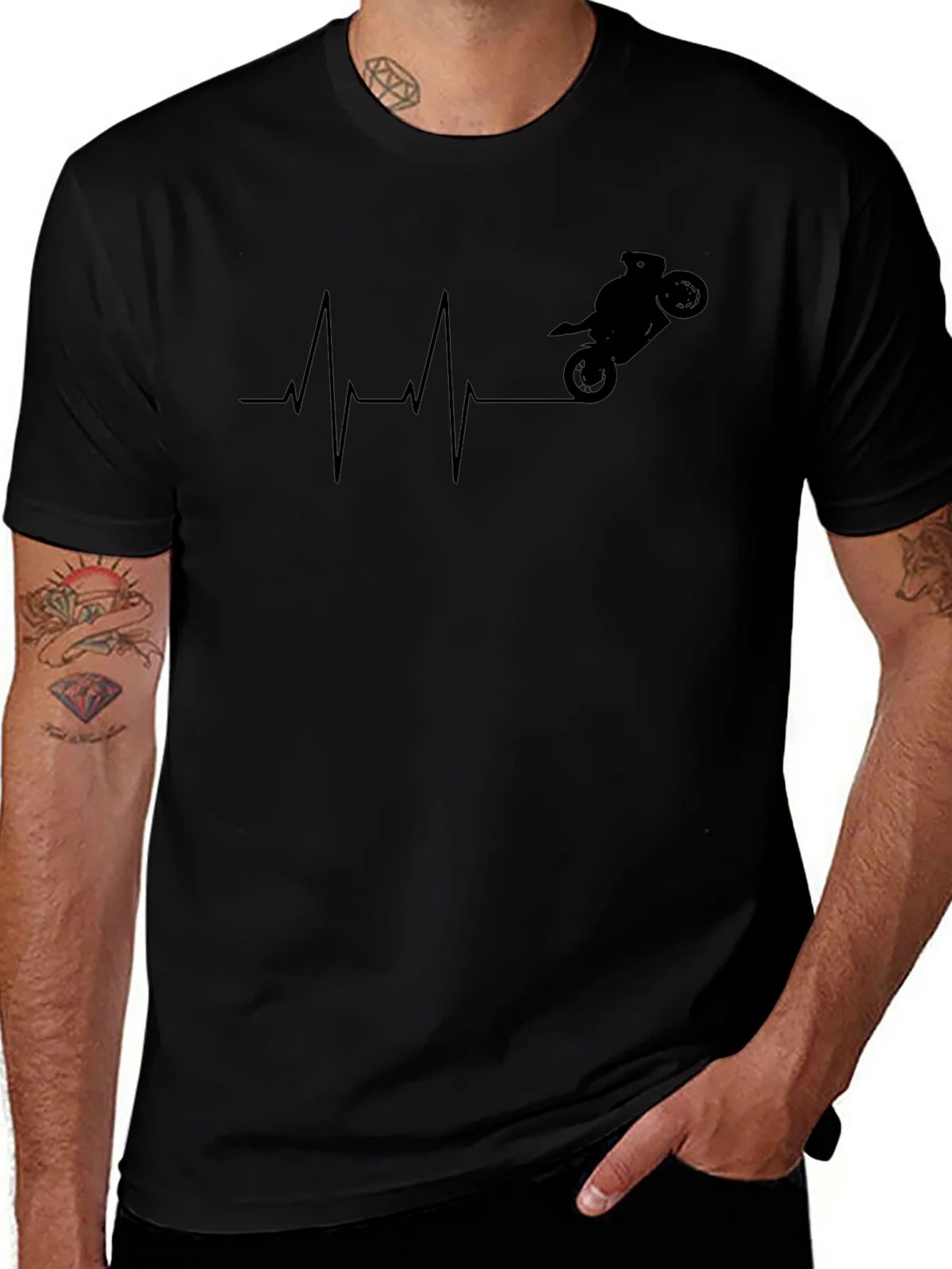 Motorcycle Heartbeat Graphic Tee - Black Cotton product image 1