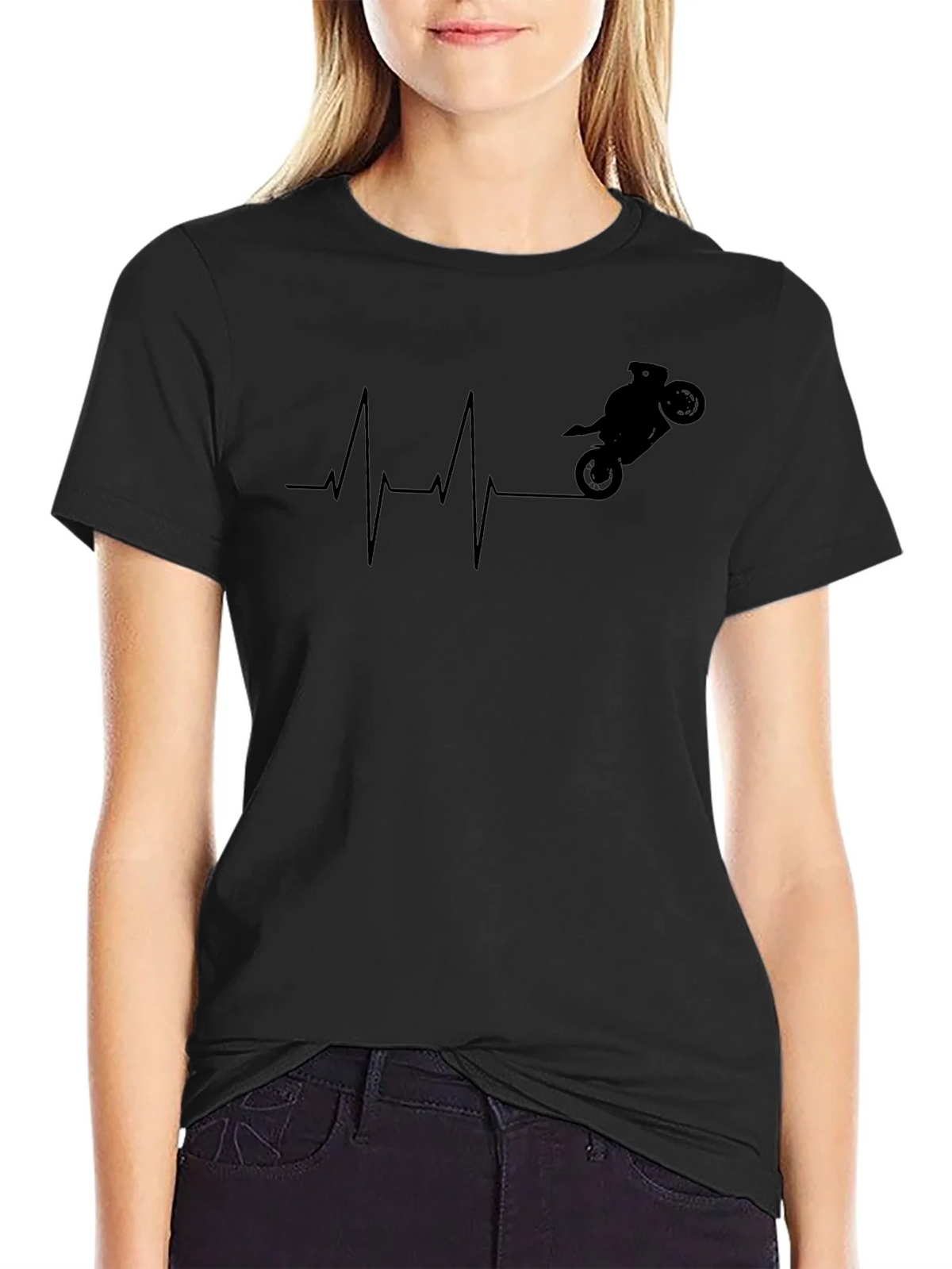 Motorcycle Heartbeat Graphic Tee - Black Cotton product image 5