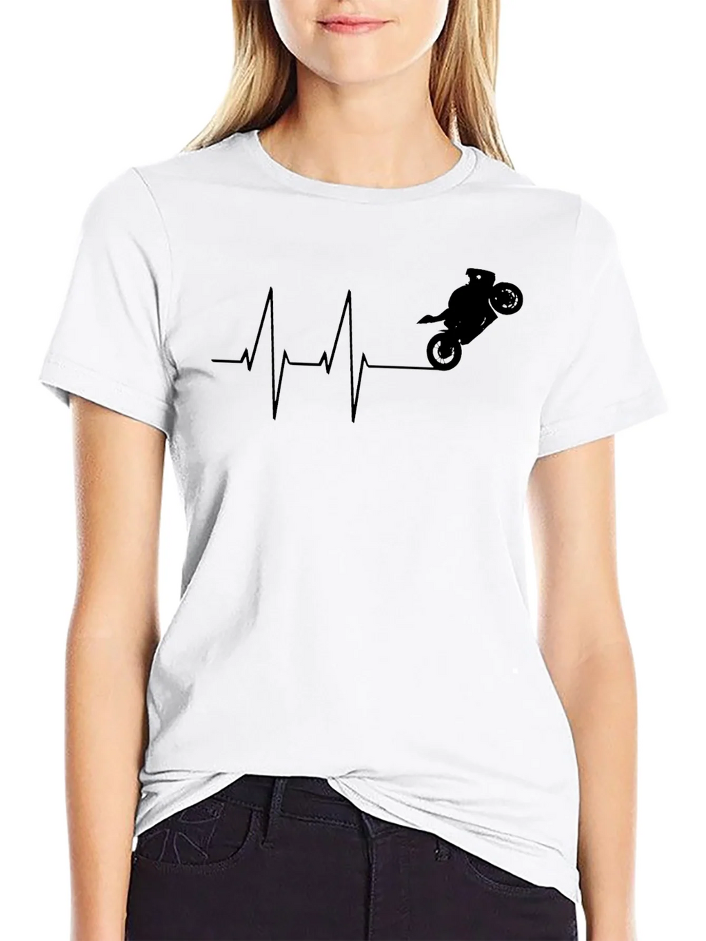 Motorcycle Heartbeat Graphic Tee - Black Cotton product image 11