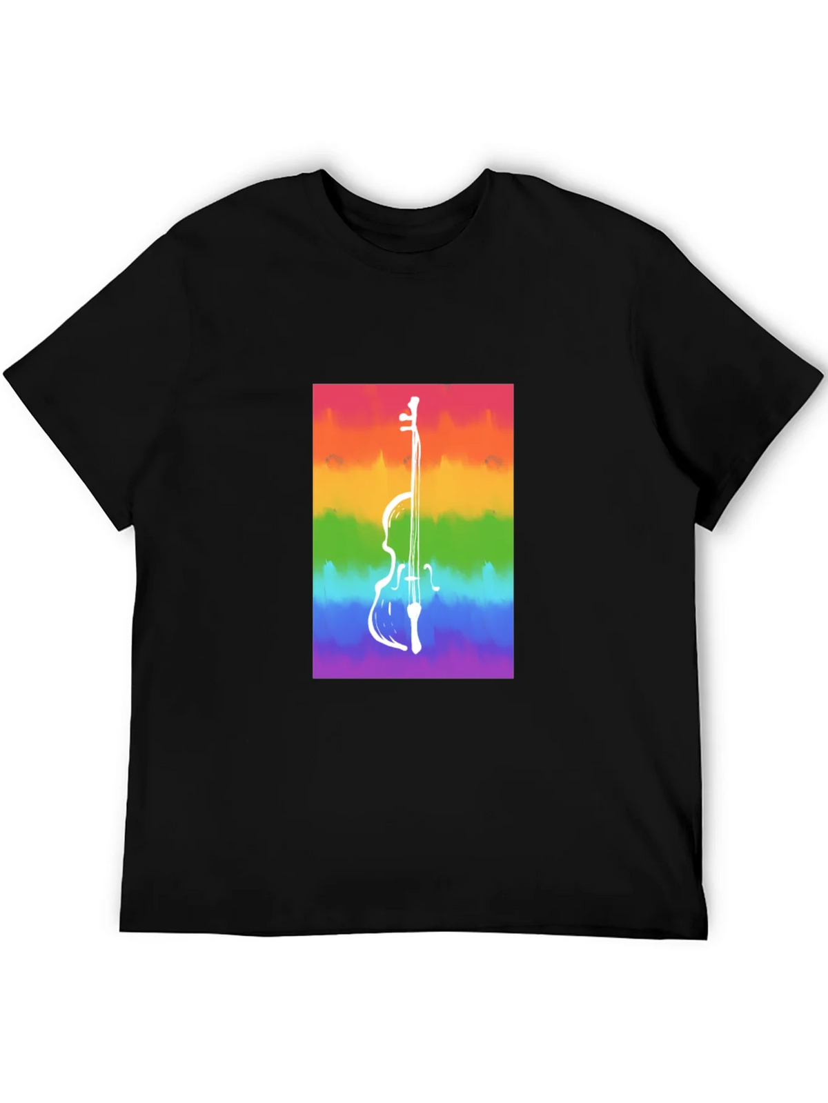 Rainbow Cello Graphic Tee - Black Cotton Casual Shirt product image 8