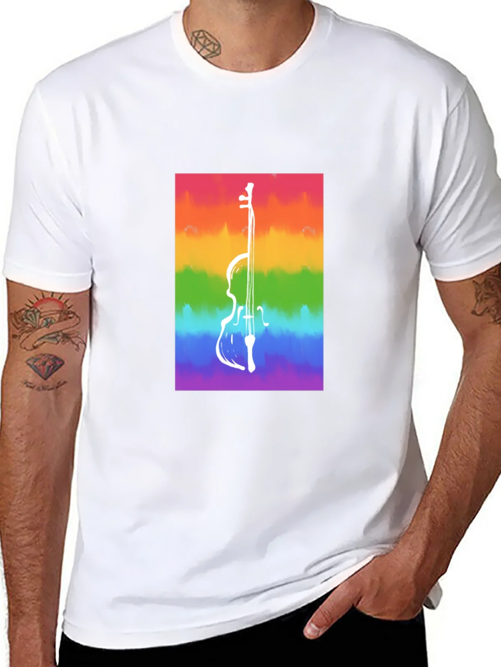 Rainbow Cello Graphic Tee - Black Cotton Casual Shirt product image 10