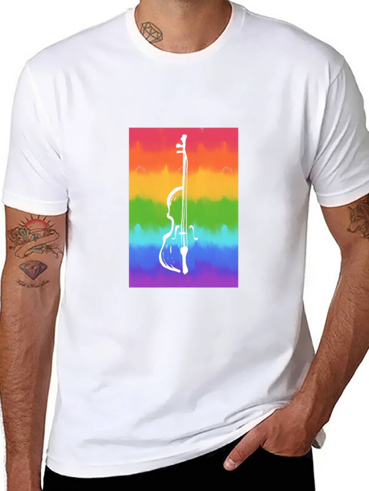 Rainbow Cello Graphic Tee - Black Cotton Casual Shirt product image 10
