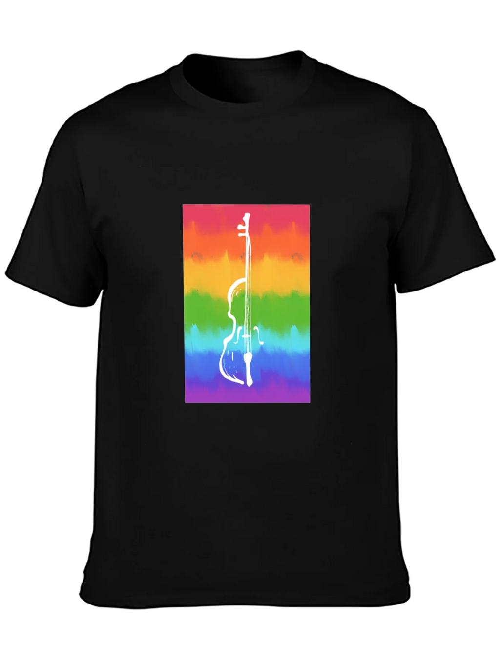 Rainbow Cello Graphic Tee - Black Cotton Casual Shirt product image 6