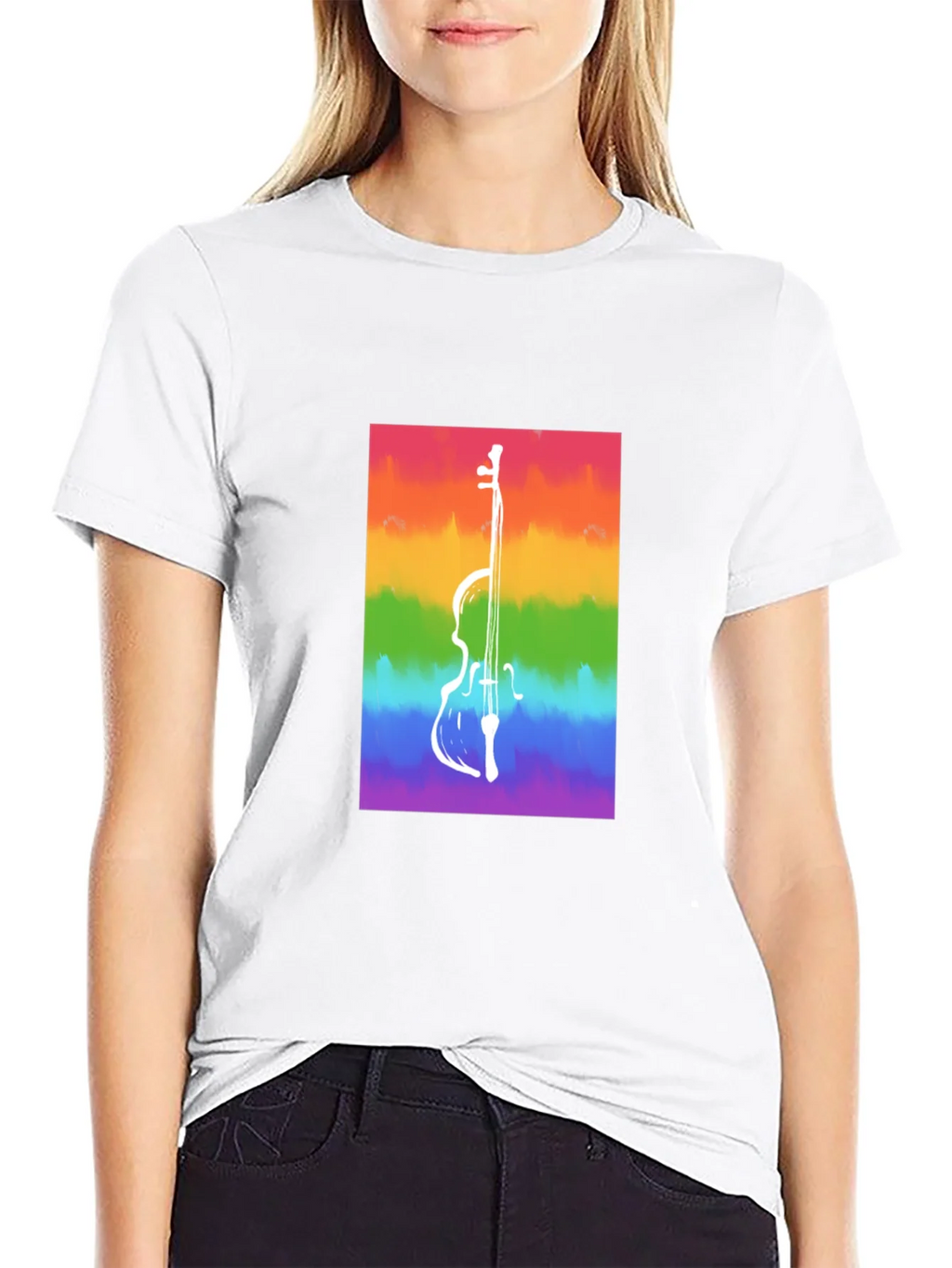 Rainbow Cello Graphic Tee - Black Cotton Casual Shirt product image 11