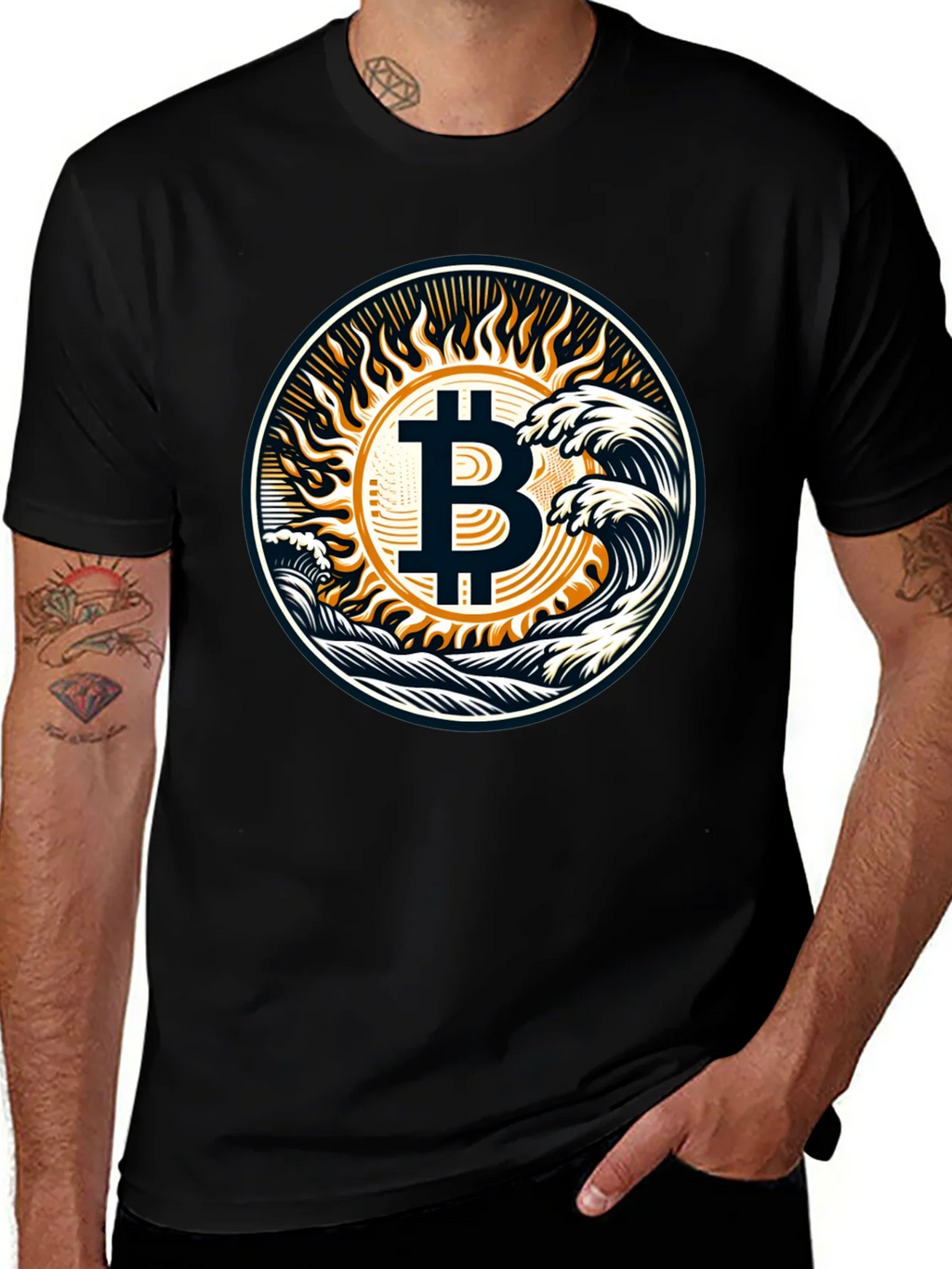 Bitcoin Wave T-Shirt - Crypto Sun Graphic Tee product image 1