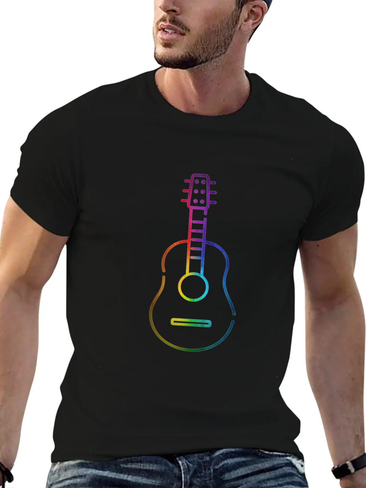 Rainbow Guitar Graphic Black T-Shirt product image 9
