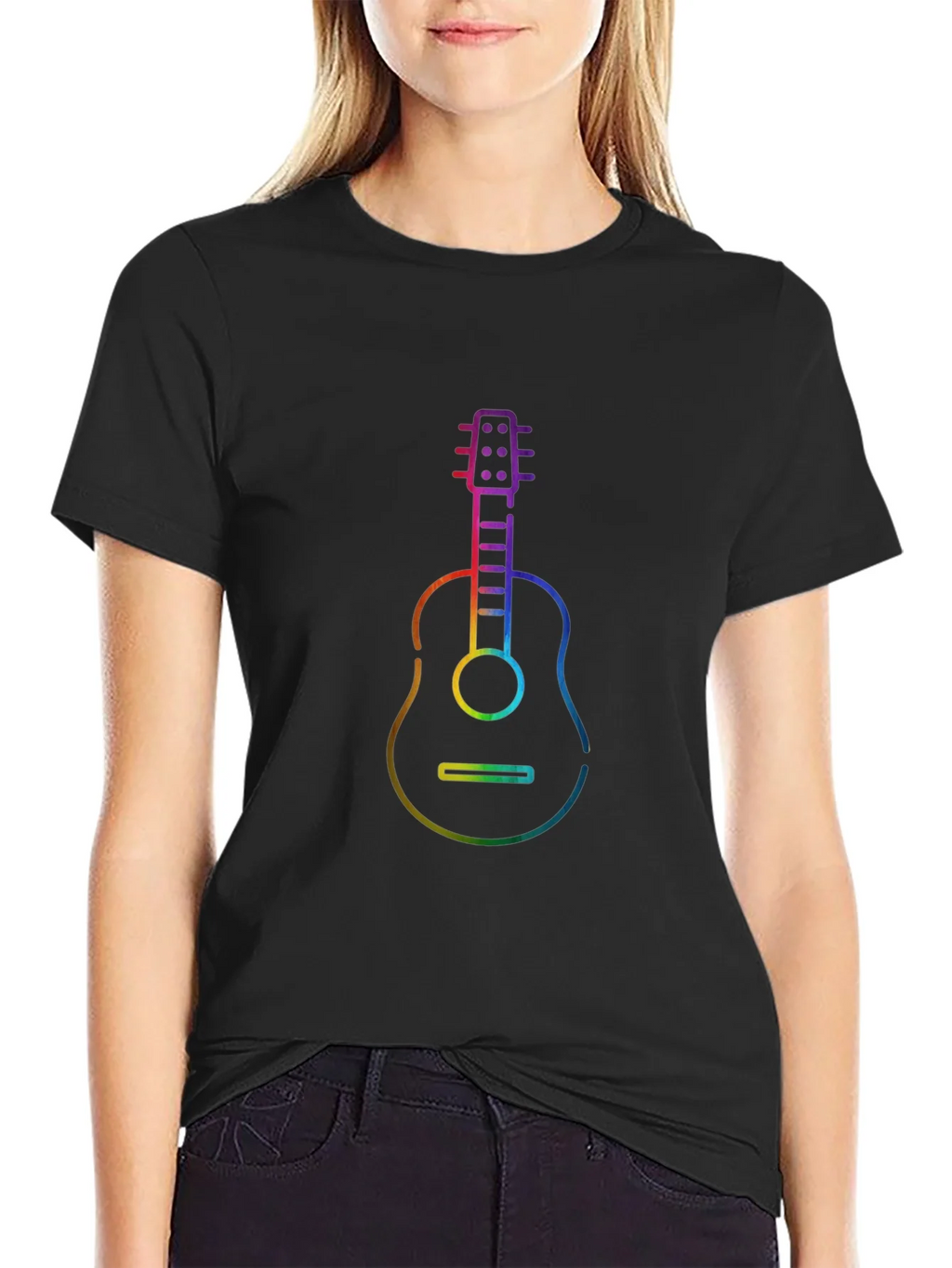 Rainbow Guitar Graphic Black T-Shirt product image 5