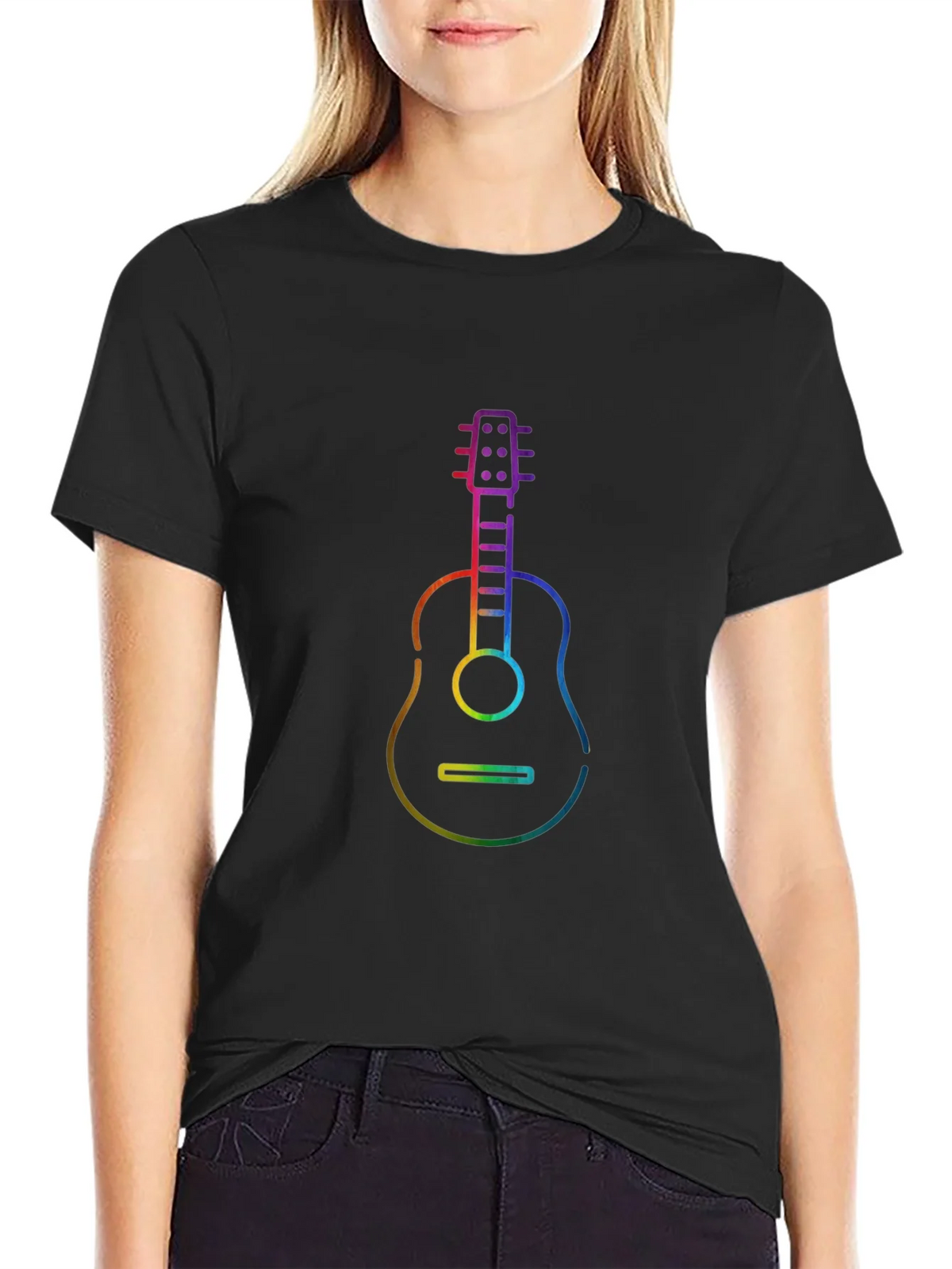 Rainbow Guitar Graphic Black T-Shirt product image 5