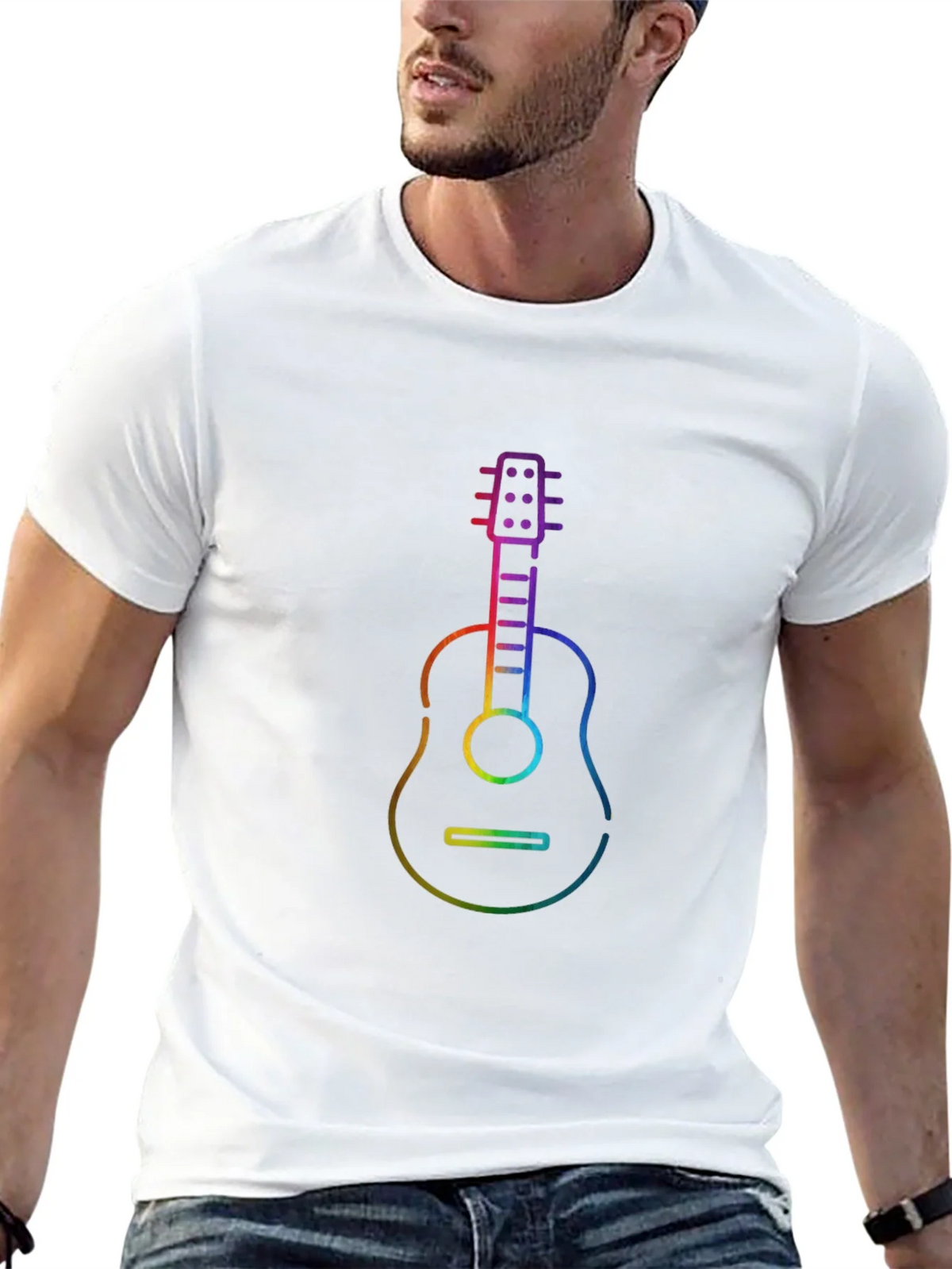 Rainbow Guitar Graphic Black T-Shirt product image 4