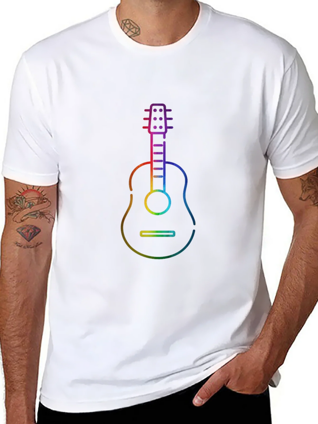 Rainbow Guitar Graphic Black T-Shirt product image 10