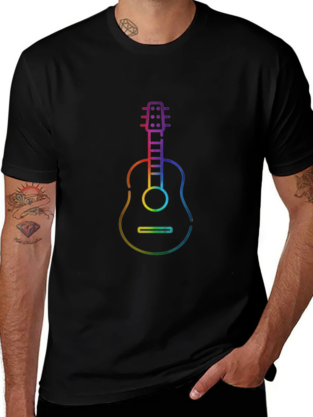 Rainbow Guitar Graphic Black T-Shirt product image 1