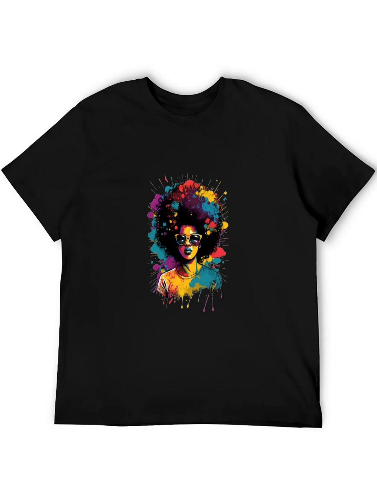 Colorful Afro Woman Graphic Tee - Black T-Shirt product image 8
