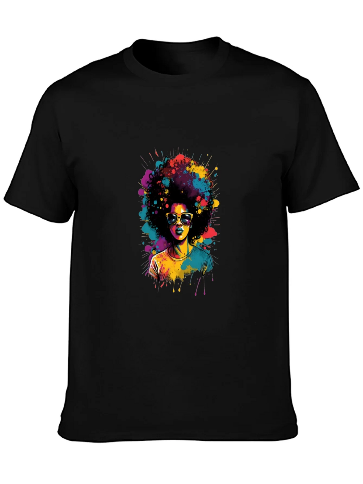 Colorful Afro Woman Graphic Tee - Black T-Shirt product image 6