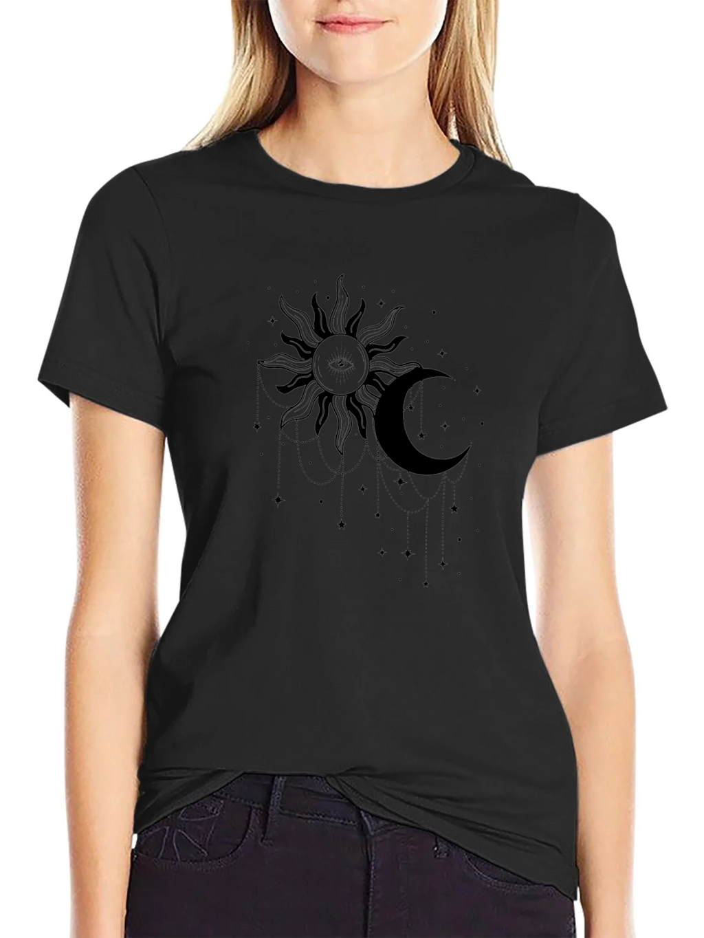 Celestial Sun and Moon Graphic Tee - Black product image 5