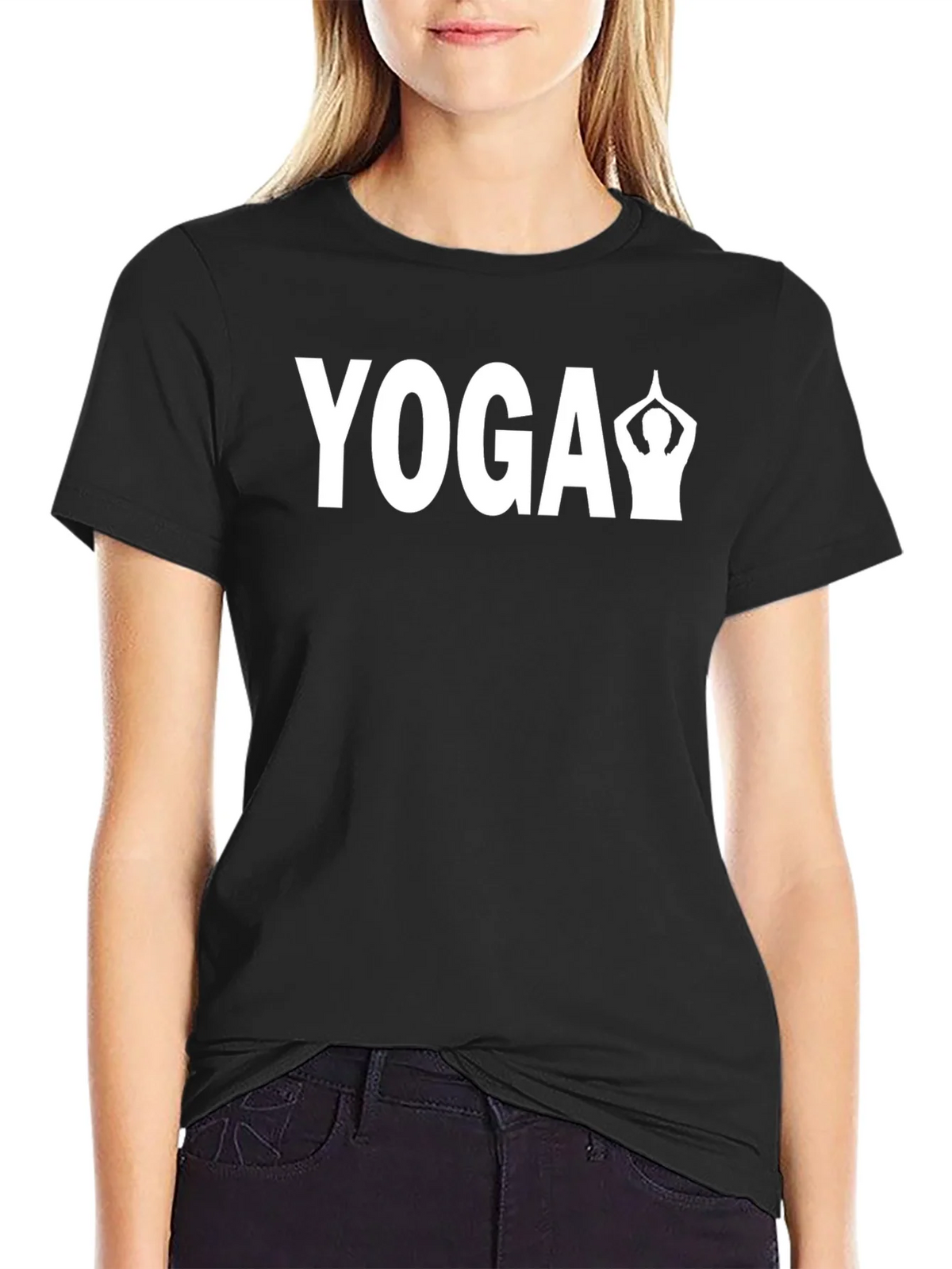 Yoga Pose Graphic Tee - Black Cotton Blend product image 5