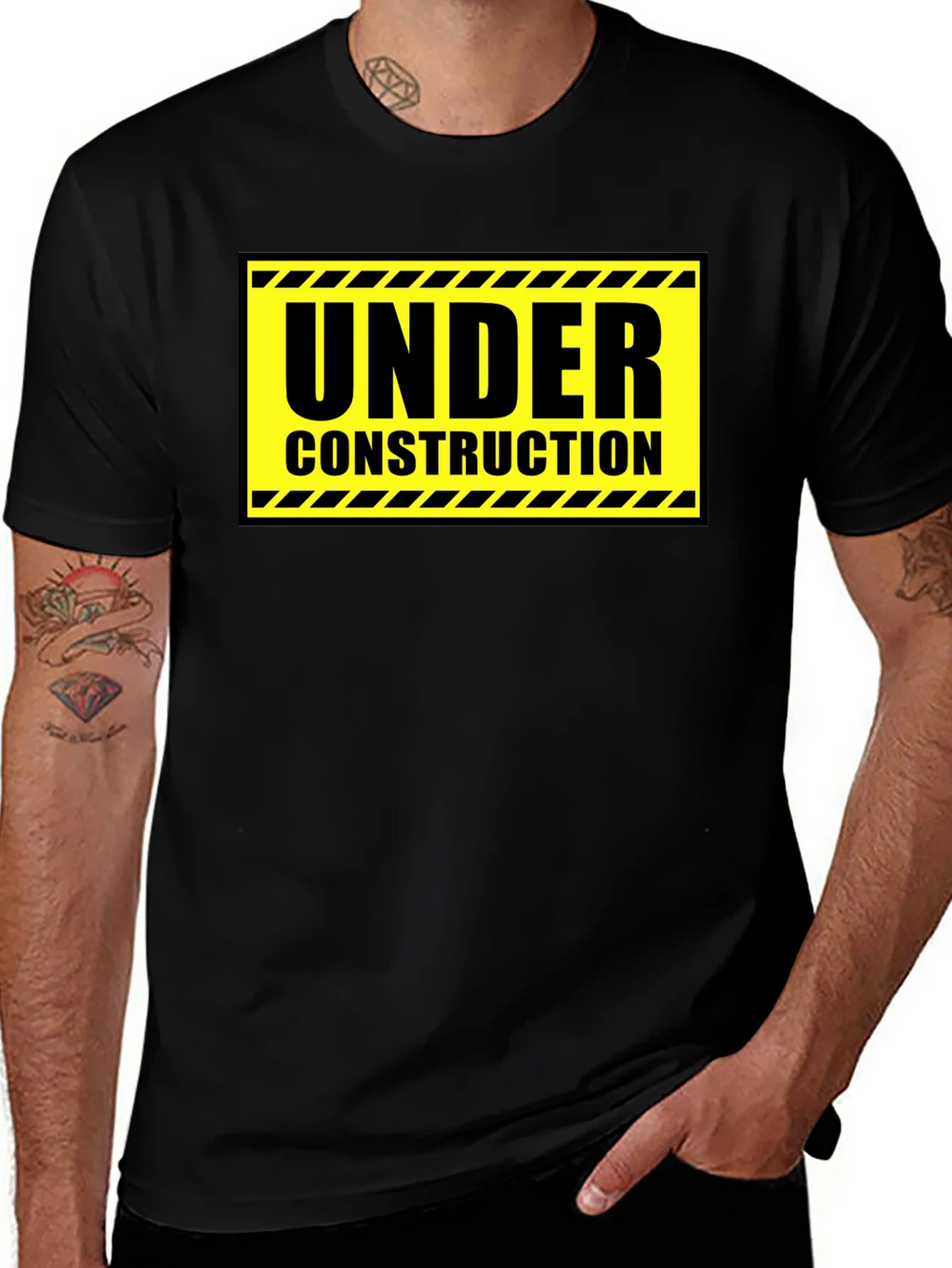 Under Construction Graphic Tee - Black Cotton Crew Neck product image 1
