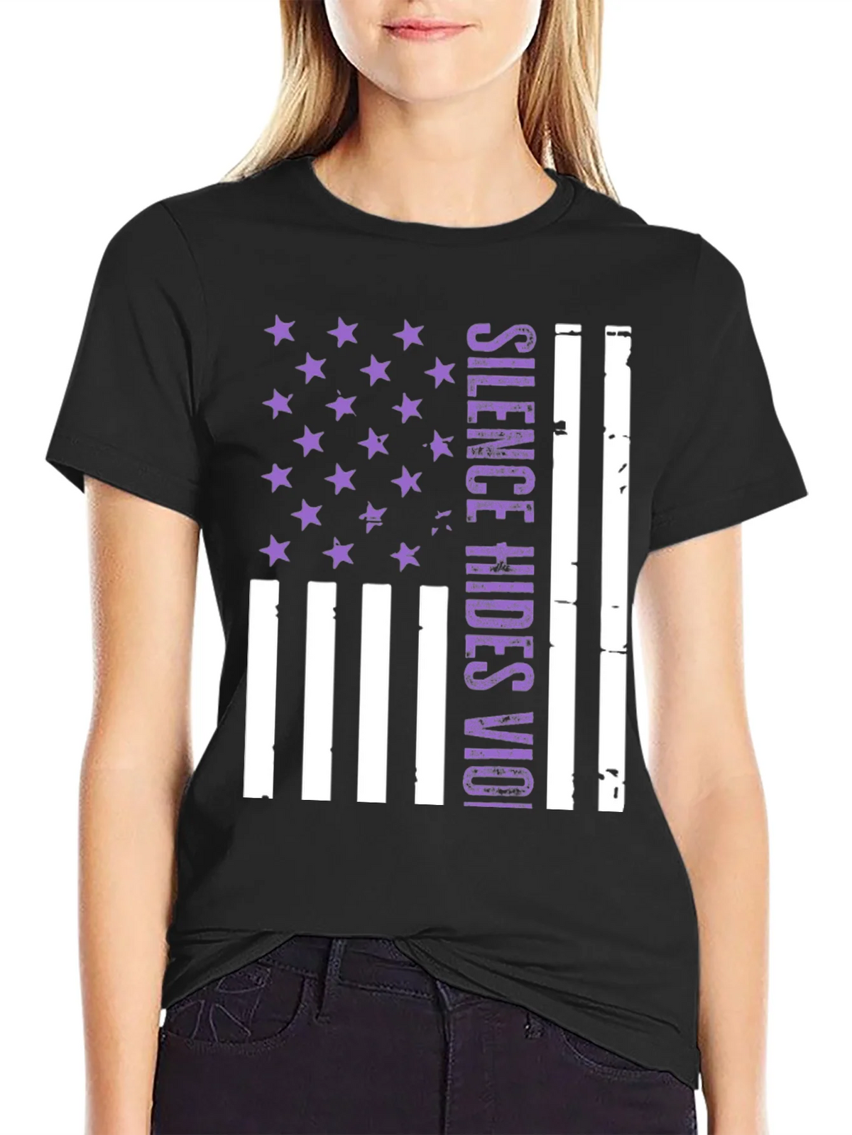 Silence Hides Violence USA Flag Graphic Tee product image 5