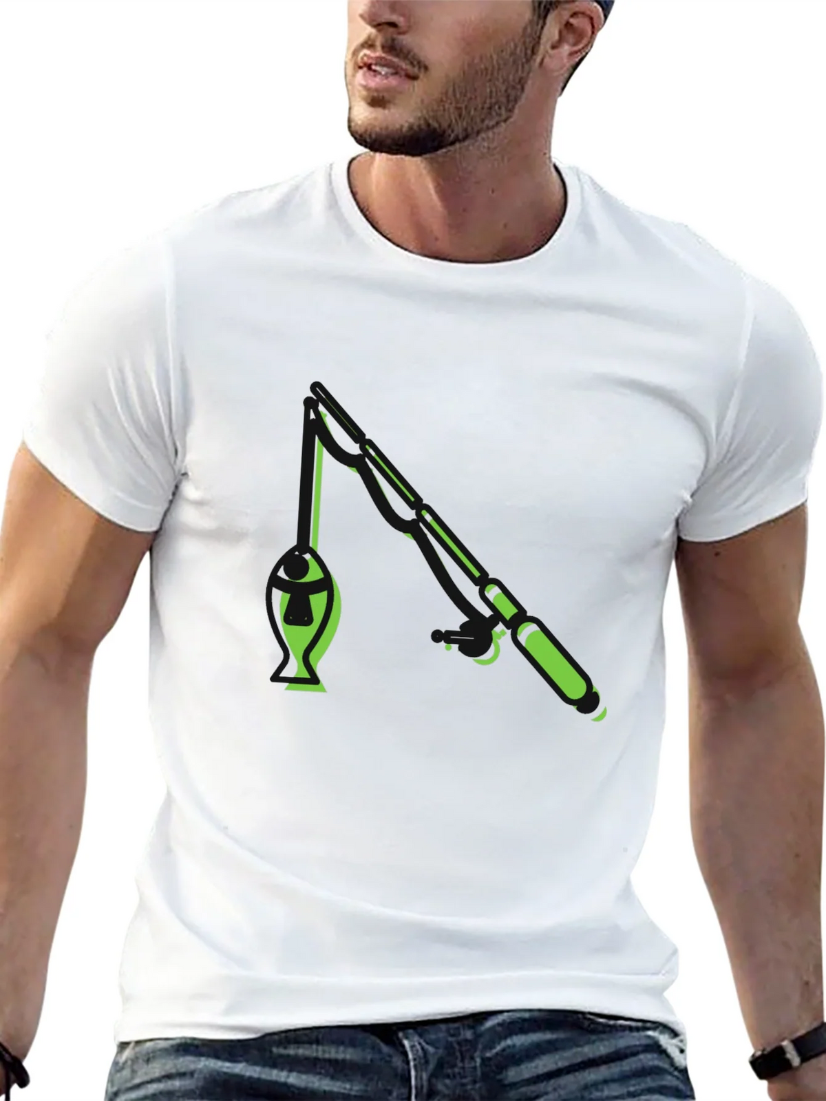 Fishing Graphic T-Shirt - Black Cotton Blend Tee product image 4