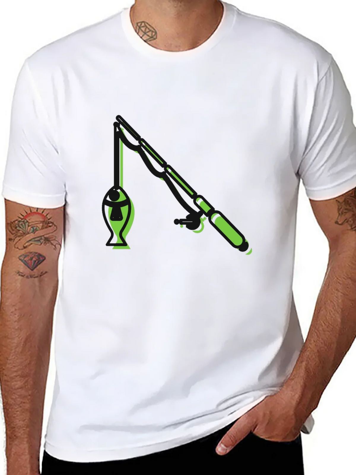 Fishing Graphic T-Shirt - Black Cotton Blend Tee product image 10
