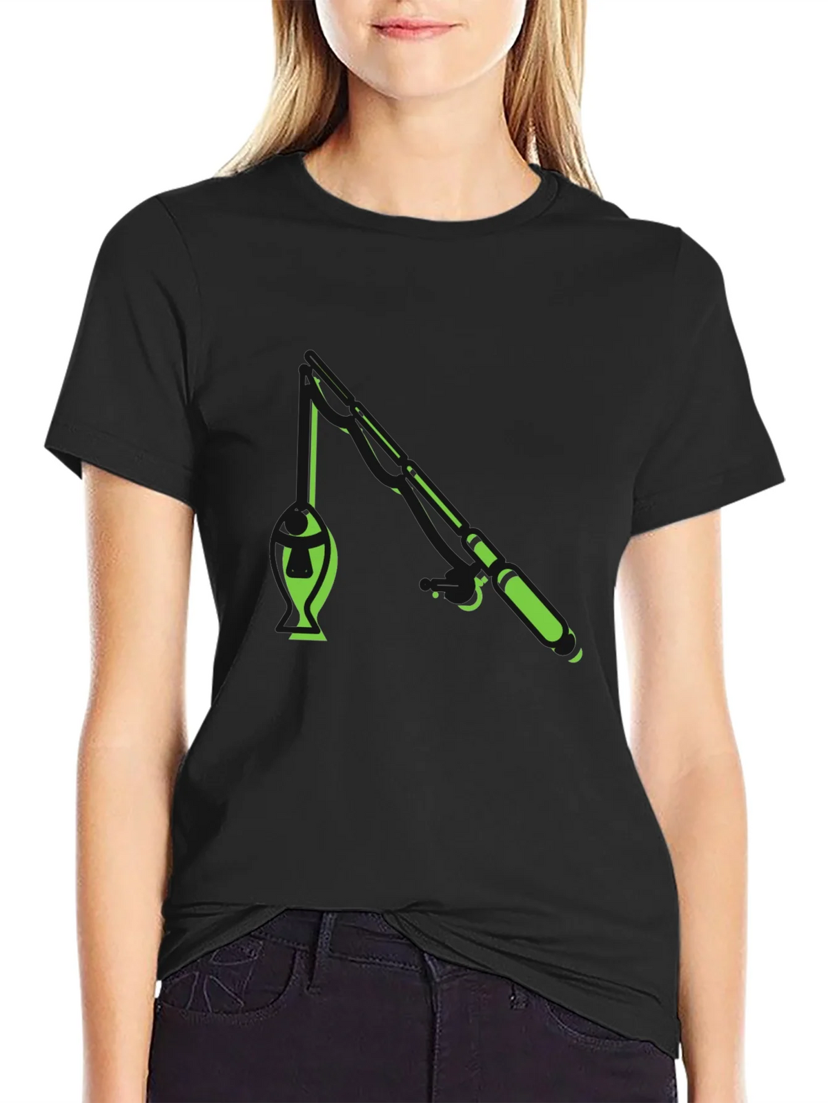 Fishing Graphic T-Shirt - Black Cotton Blend Tee product image 5