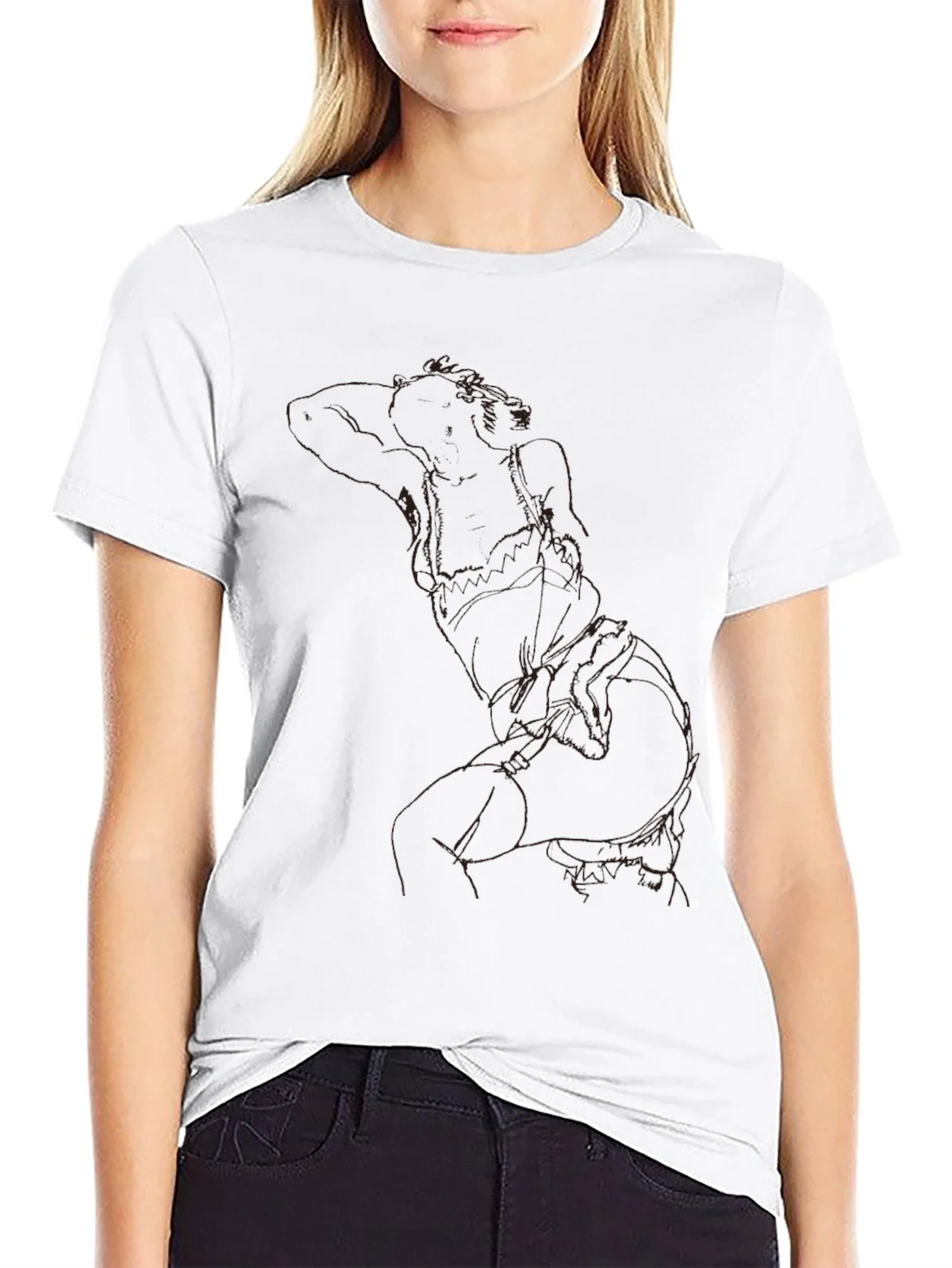 Modern Abstract Line Art Graphic Black T-Shirt product image 11