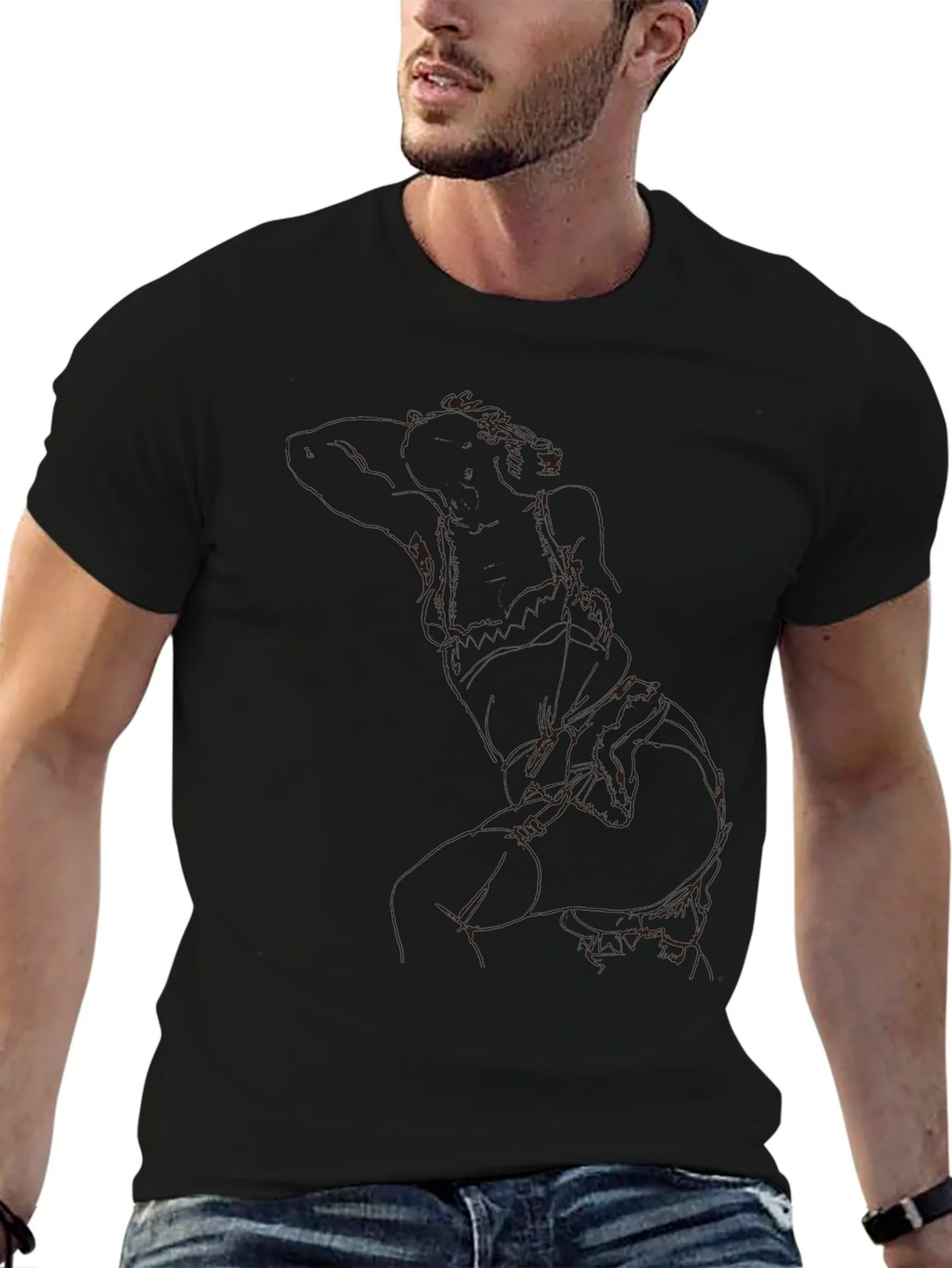 Modern Abstract Line Art Graphic Black T-Shirt product image 9