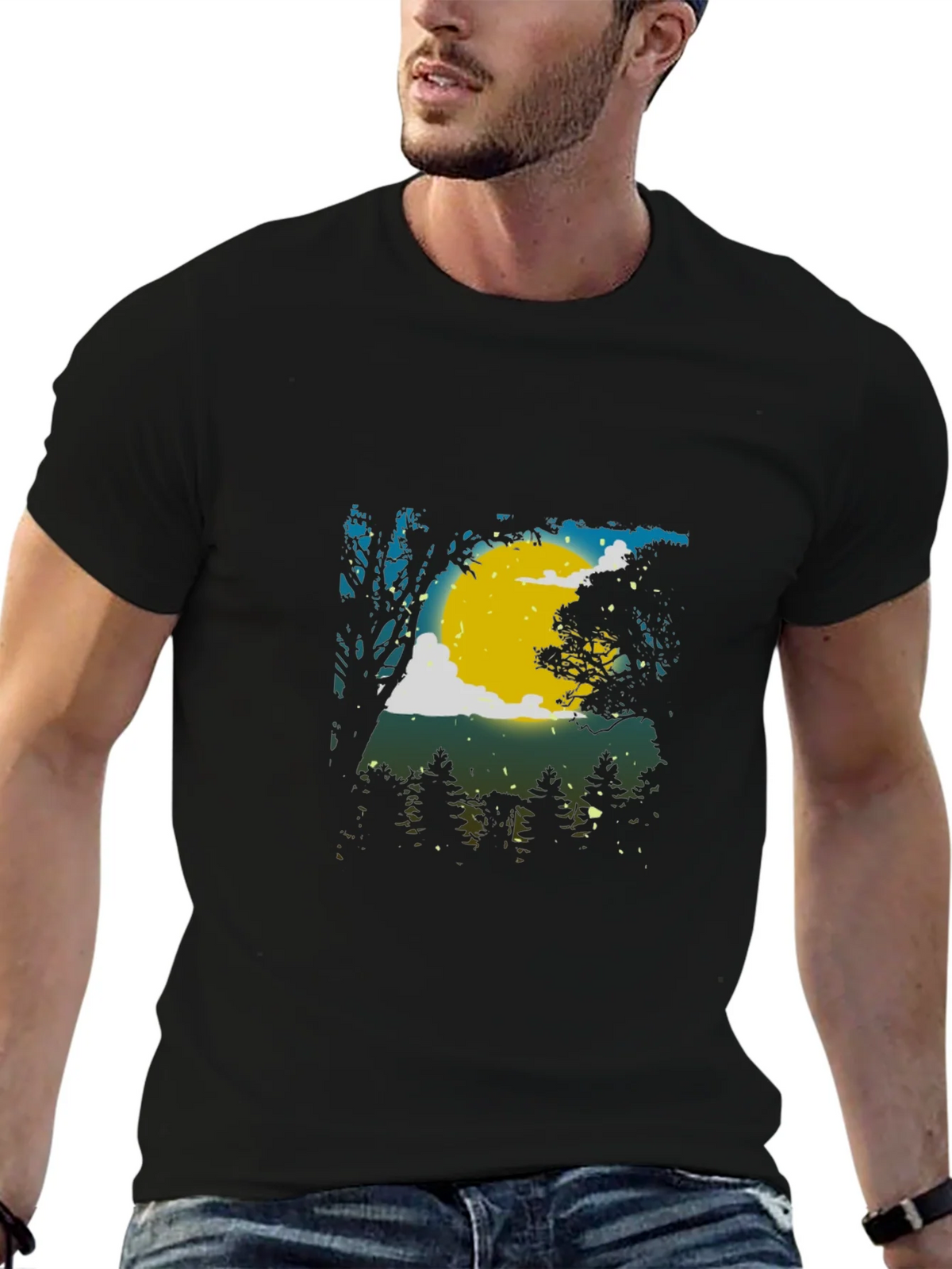 Moonlit Forest Graphic Tee - Black Cotton Blend product image 9